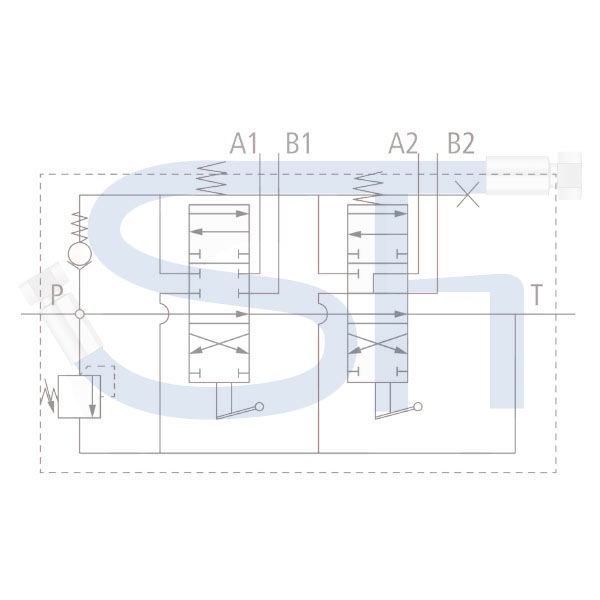 Steuerventil 80 l/min - 2 Sektionen - Doppeltwirkend - 1 x geschlossen / 1 x verbunden