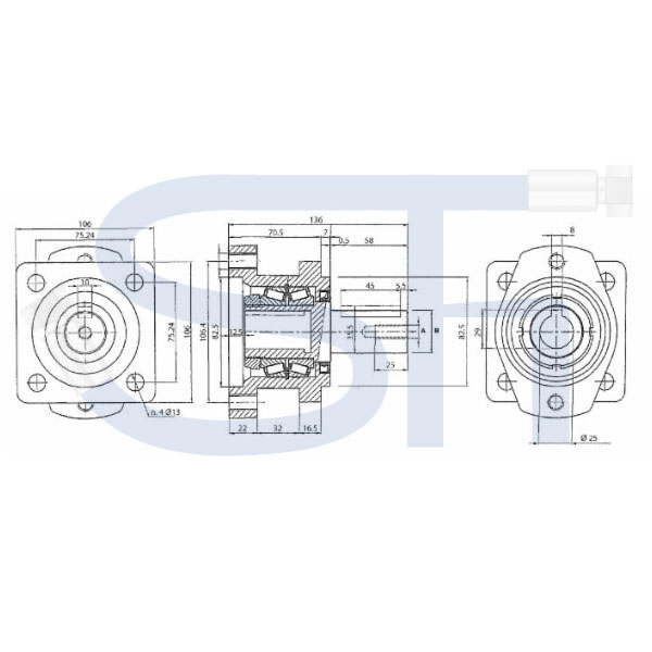 Vorsatzlager für Ölmotoren BMP, BMR, OMP, OMR - Welle 25mm