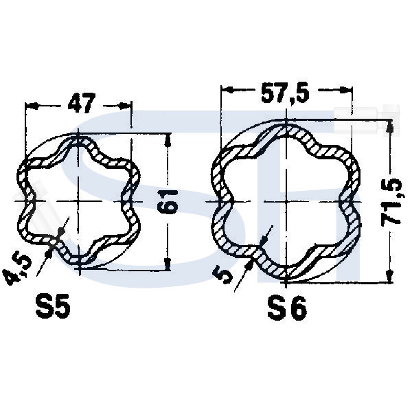 Profilrohre 1400mm - 71,5 x 57,5 x 5 - Profil S6 - WALTERSCHEID - Zitronenprofil