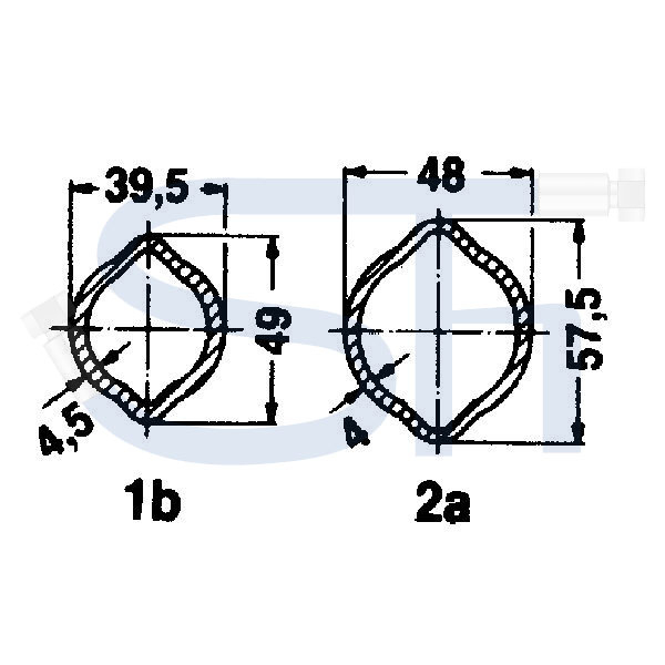 Profilrohre 1400mm - 57,5 x 48 x 4 - Profil 2a - WALTERSCHEID - Zitronenprofil