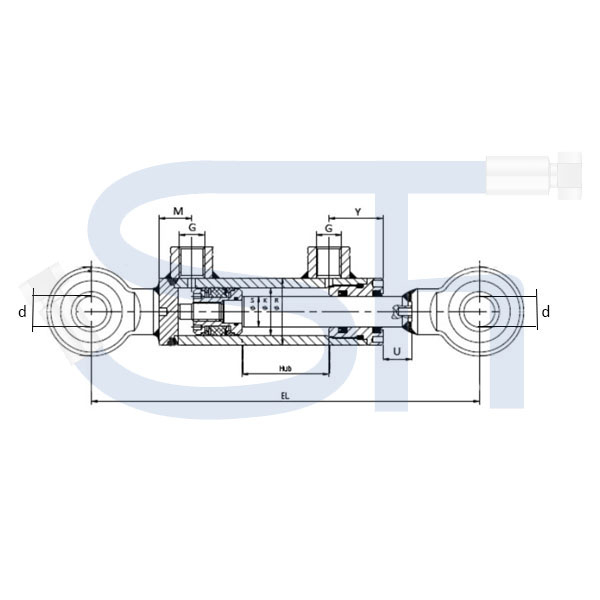 Schema Hydraulikzylinder STS5025, doppeltwirkend mit Gelenkaugen